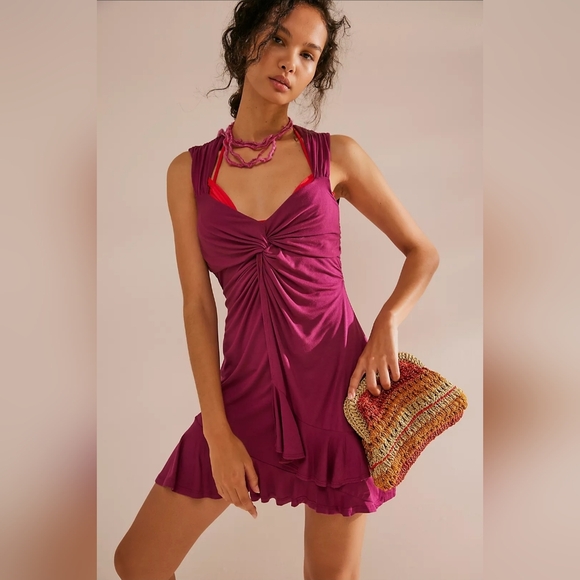 Free People Beach Farrah Mini Dress Womens S Magenta Cover-up NEW - Picture 2 of 11
